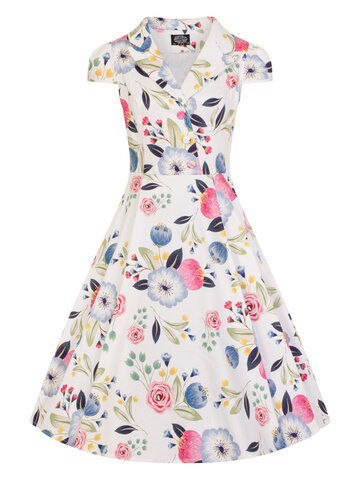 Tip na darček Biele retro pin up šaty Kvitnúca záhrada